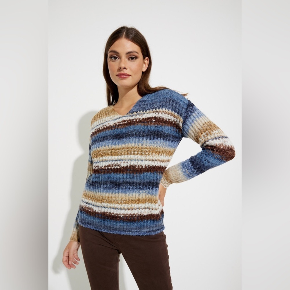 Charlie B Women’s Striped V-neck Sweater Boxy Oversized Sz XL Multi Colour Wool